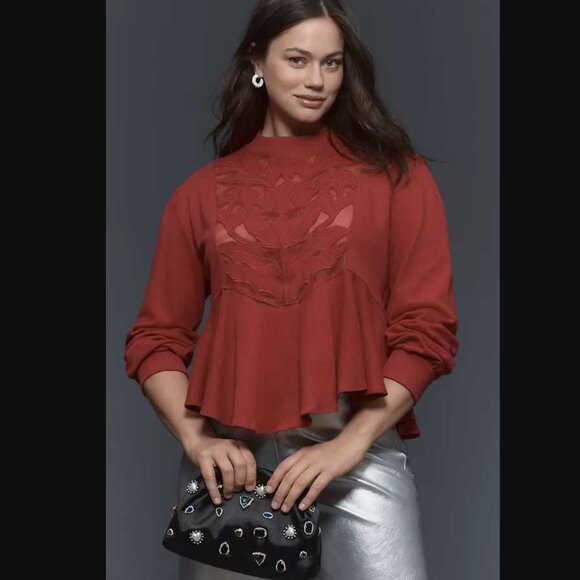 New Plus 1X By Anthropologie cutwork swing top in Wine Red - Picture 1 of 10